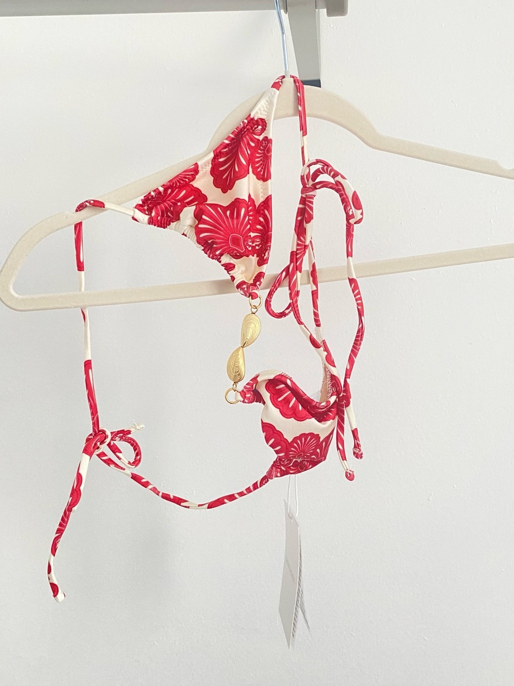 Shani Shemer Swimwear Red & Cream Floral String Bikini Top and Bottoms - Picture 2 of 4